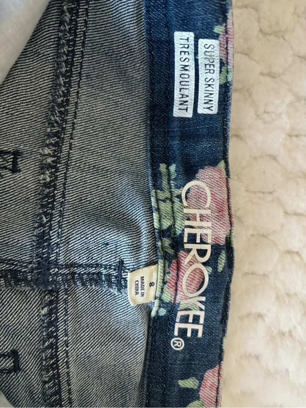 Cherokee Floral Skinny Jeans in Blue with Pink & Green Roses